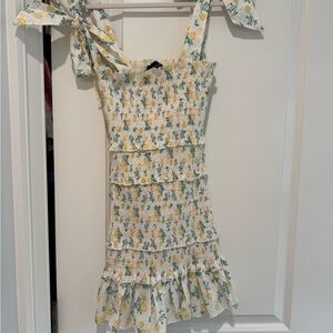 Vici Yellow and Green Floral Smocked Dress